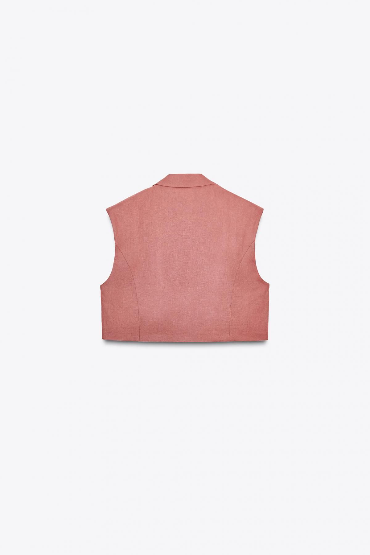 자라 린넨 블렌드 테일러드 숏 베스트 7968/333 MARSALA - 상세 이미지 5