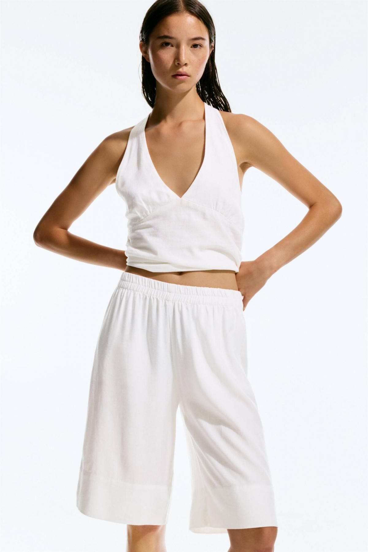 풀앤베어 린넨 와이드 밴딩 버뮤다 쇼츠 7696/342 WHITE - 상품 이미지