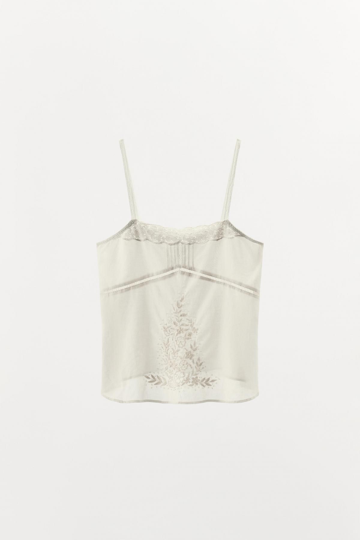 자라 로맨틱 레이스자수 비즈 스트랩 탑 1377/909 OYSTER-WHITE - 메인 이미지