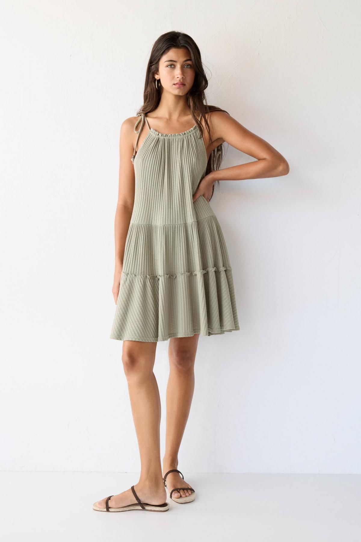 풀앤베어 러블리 민소매 패널 미니 원피스 7394/300 KHAKI - 상세 이미지 3