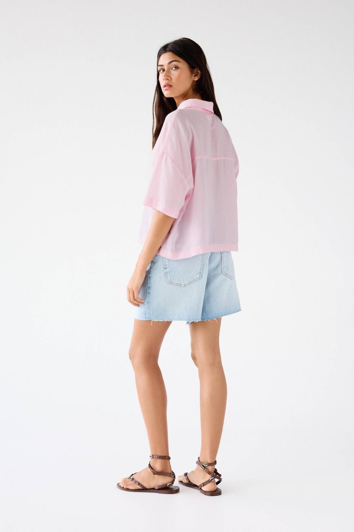 풀앤베어 러스틱 페일핑크 켄트카라 반팔 셔츠 7472/336 PINK - 상세 이미지 4