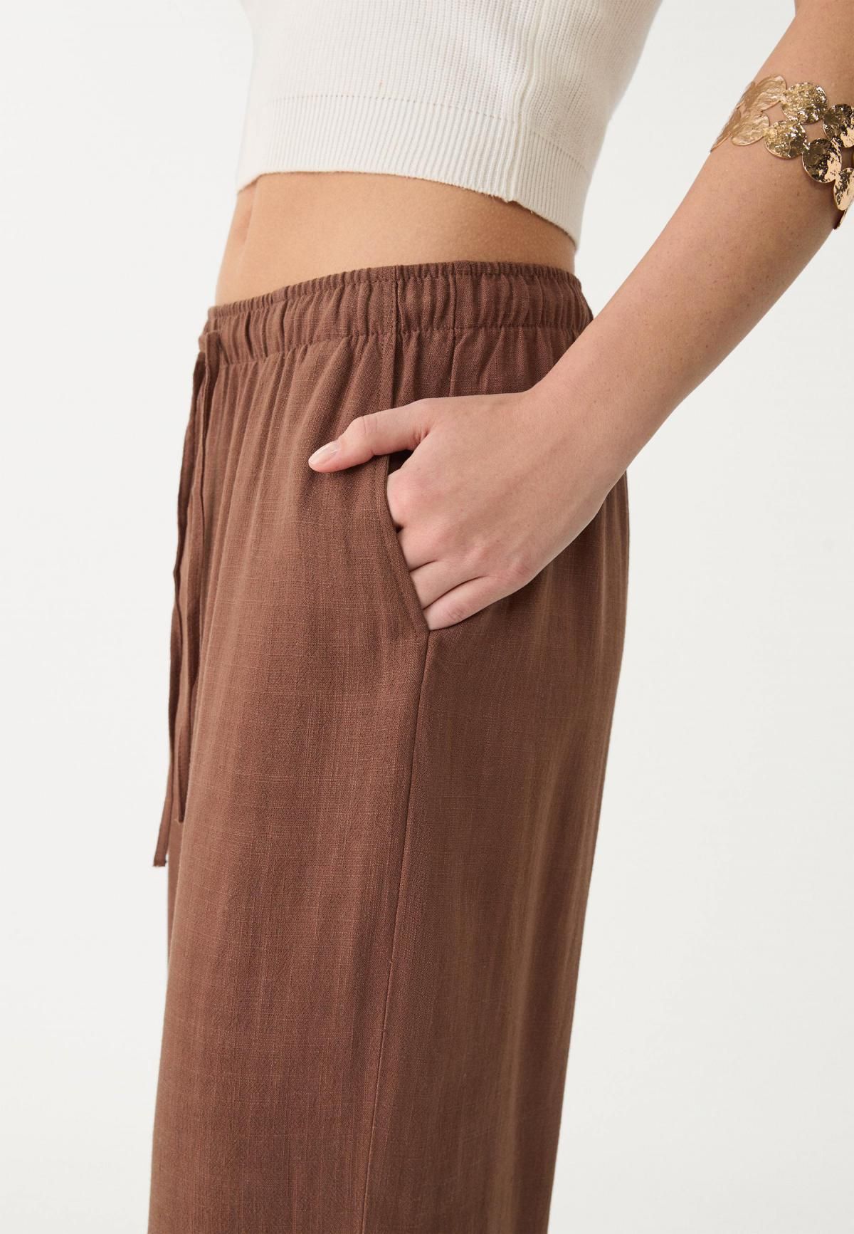 스트라디바리우스 라이트 린넨블렌드 와이드팬츠 1235/331 BROWN - 상세 이미지 3