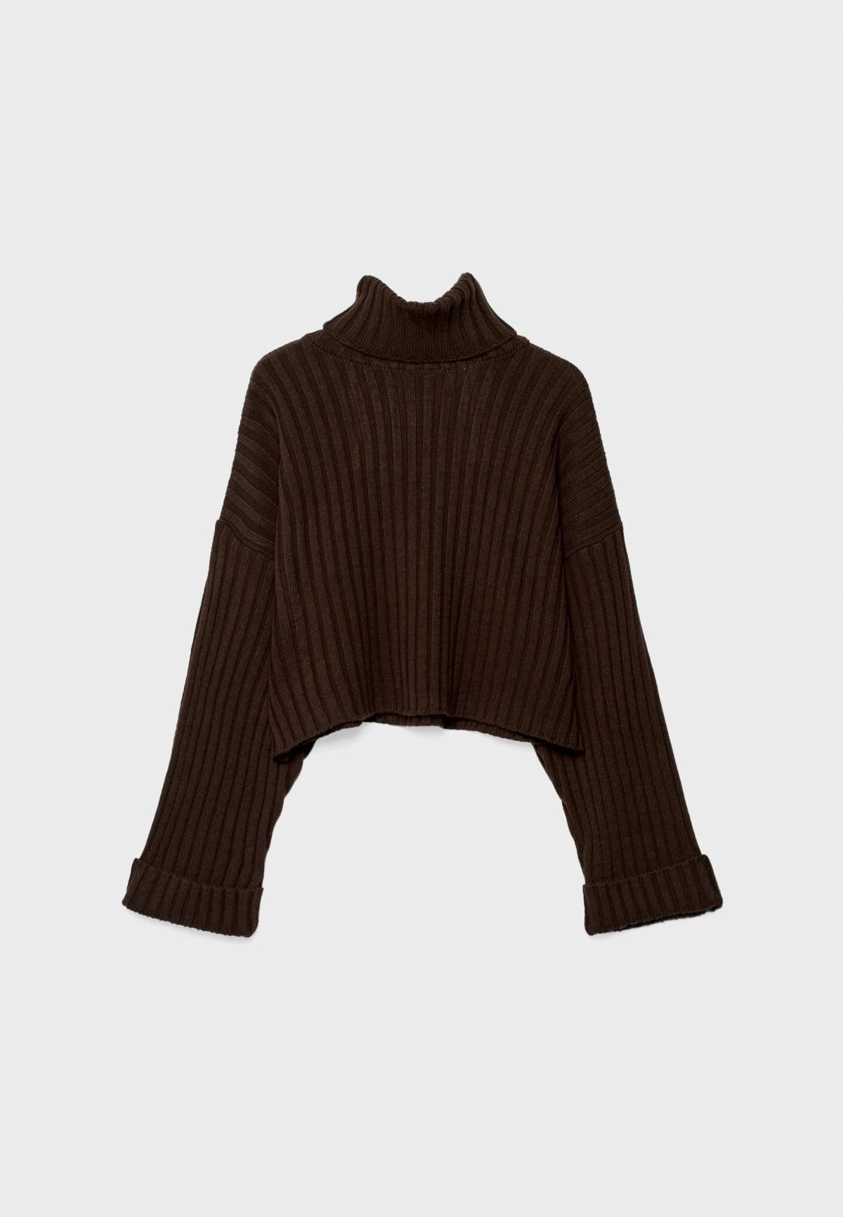 스트라디바리우스 하이넥 크롭 오버핏 니트 스웨터 8557/350 BROWN - 상세 이미지 2