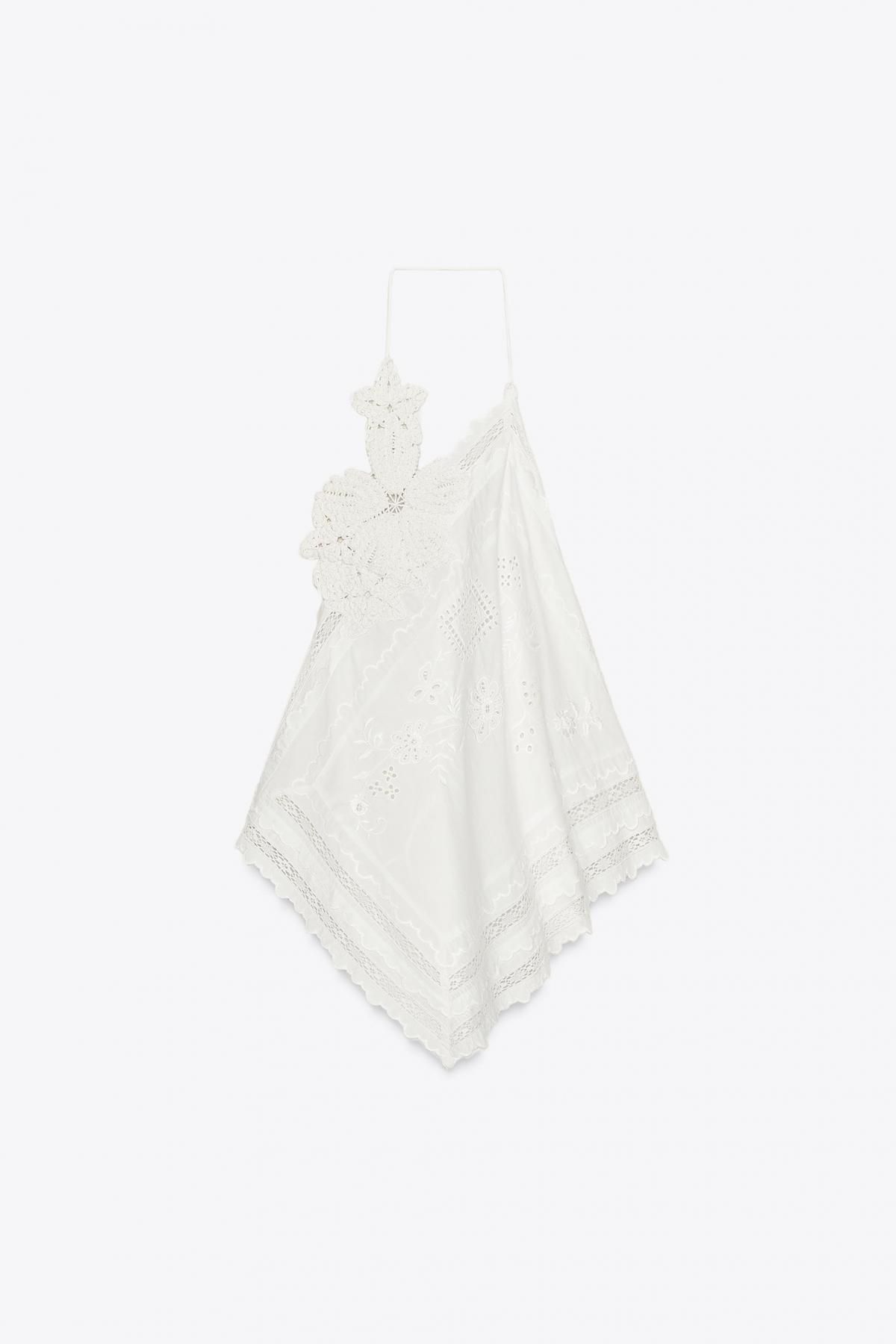 자라 플라워 자수 비대칭 코튼 탑 6895/240 WHITE - 상품 이미지