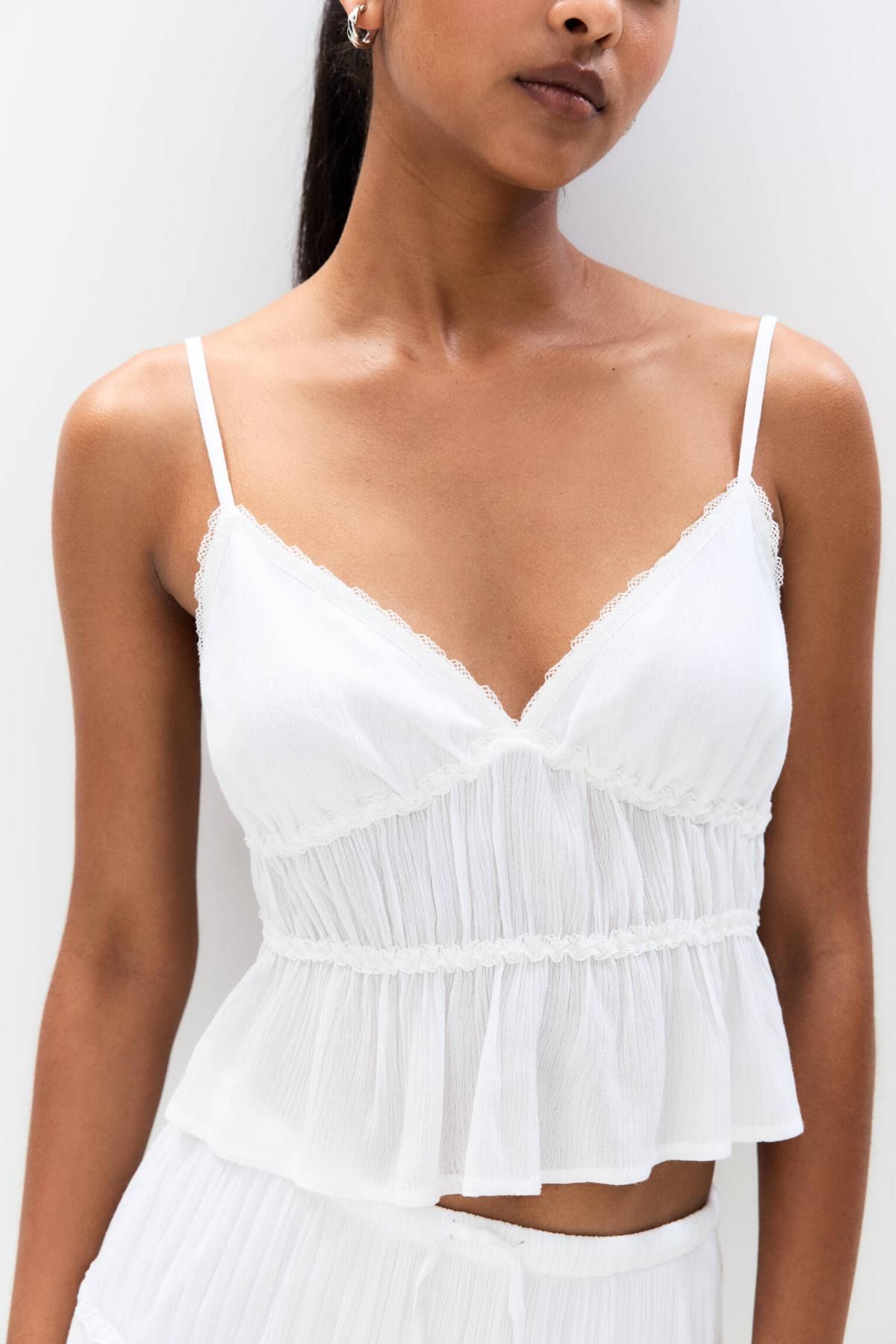풀앤베어 러스틱 브이넥 스트랩 패널 민소매 탑 3474/357 WHITE - 상세 이미지 5
