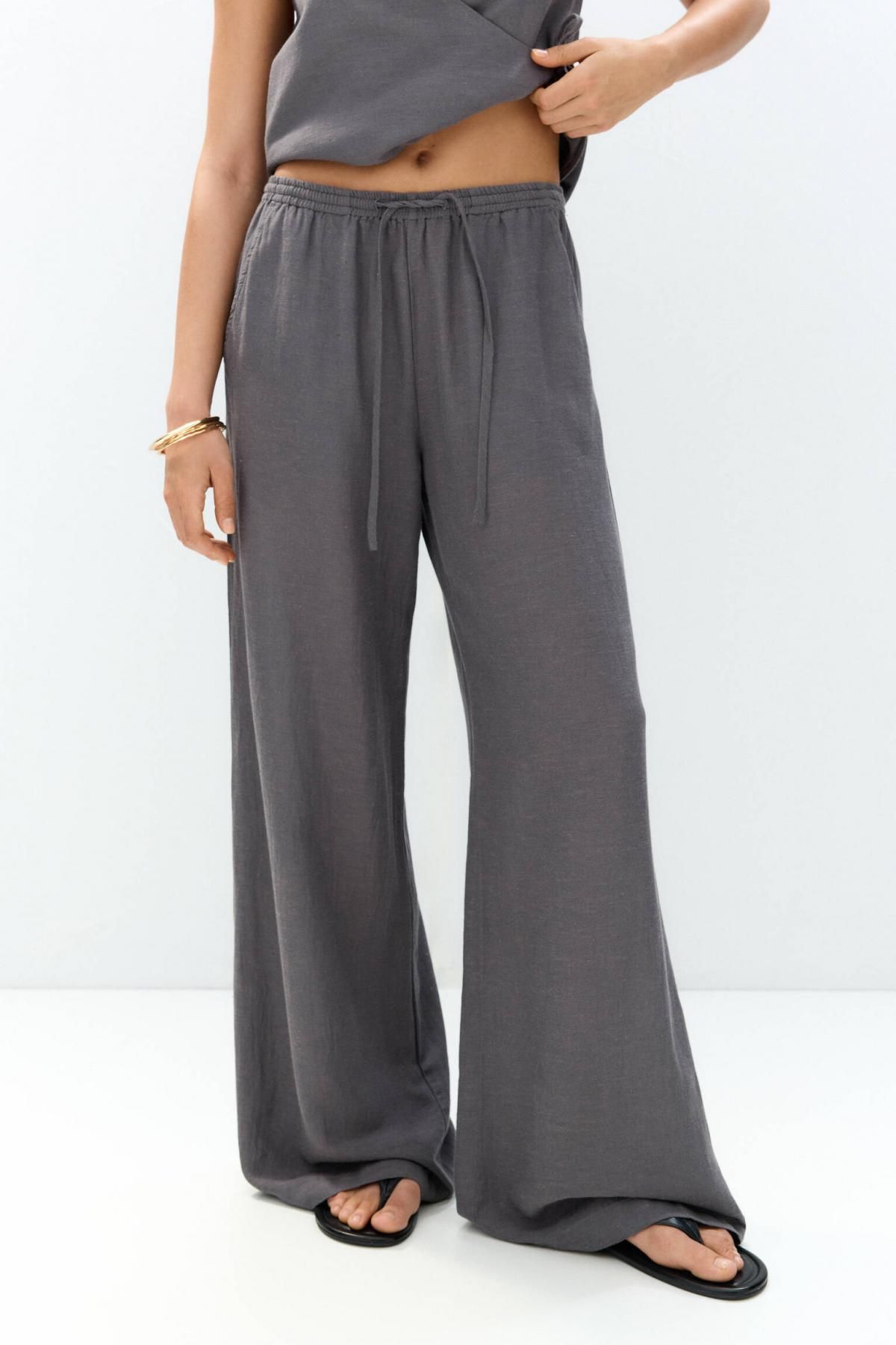 풀앤베어 내추럴 와이드핏 조거 팬츠 밴딩 린넨 블렌드 7675/312 GREY - 상품 이미지