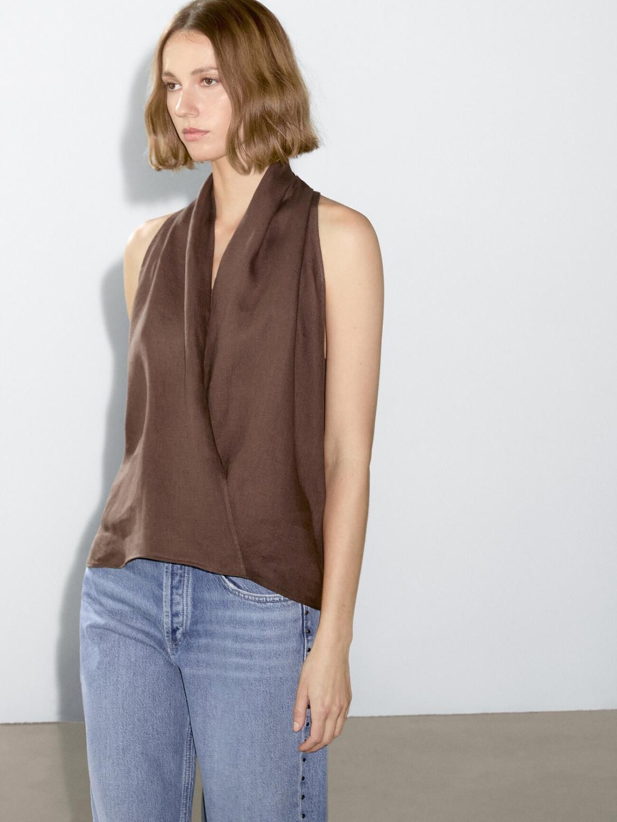 마시모두띠 린넨 크로스 홀터넥 민소매 탑 5131/640 BROWN - 상세 이미지 4