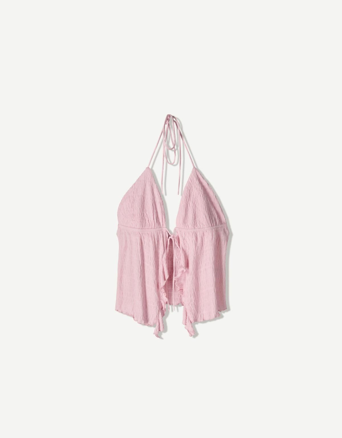 버쉬카 러플 스트랩 홀터넥 민소매 탑 8885/187 PINK - 상품 이미지