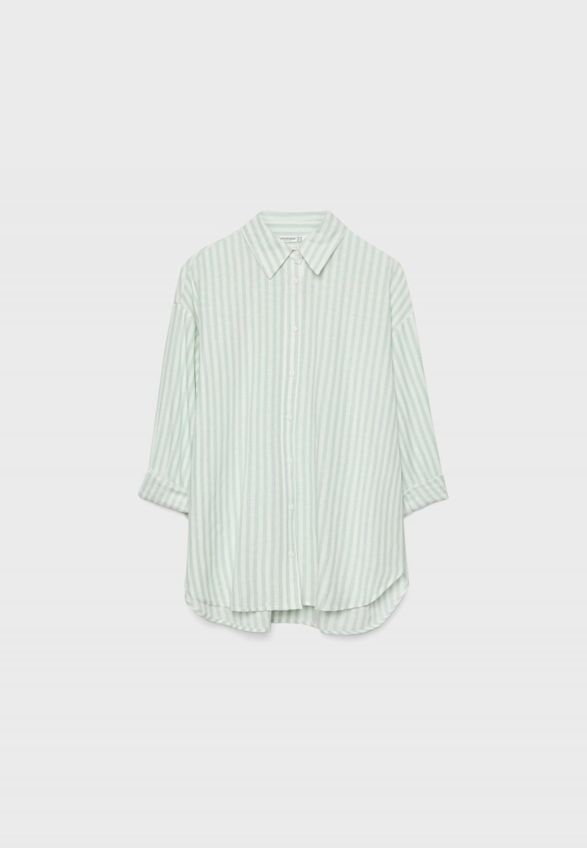 스트라디바리우스 린넨블렌드 오버핏 스트라이프 긴팔셔츠 2027/022 PASTEL GREEN - 메인 이미지