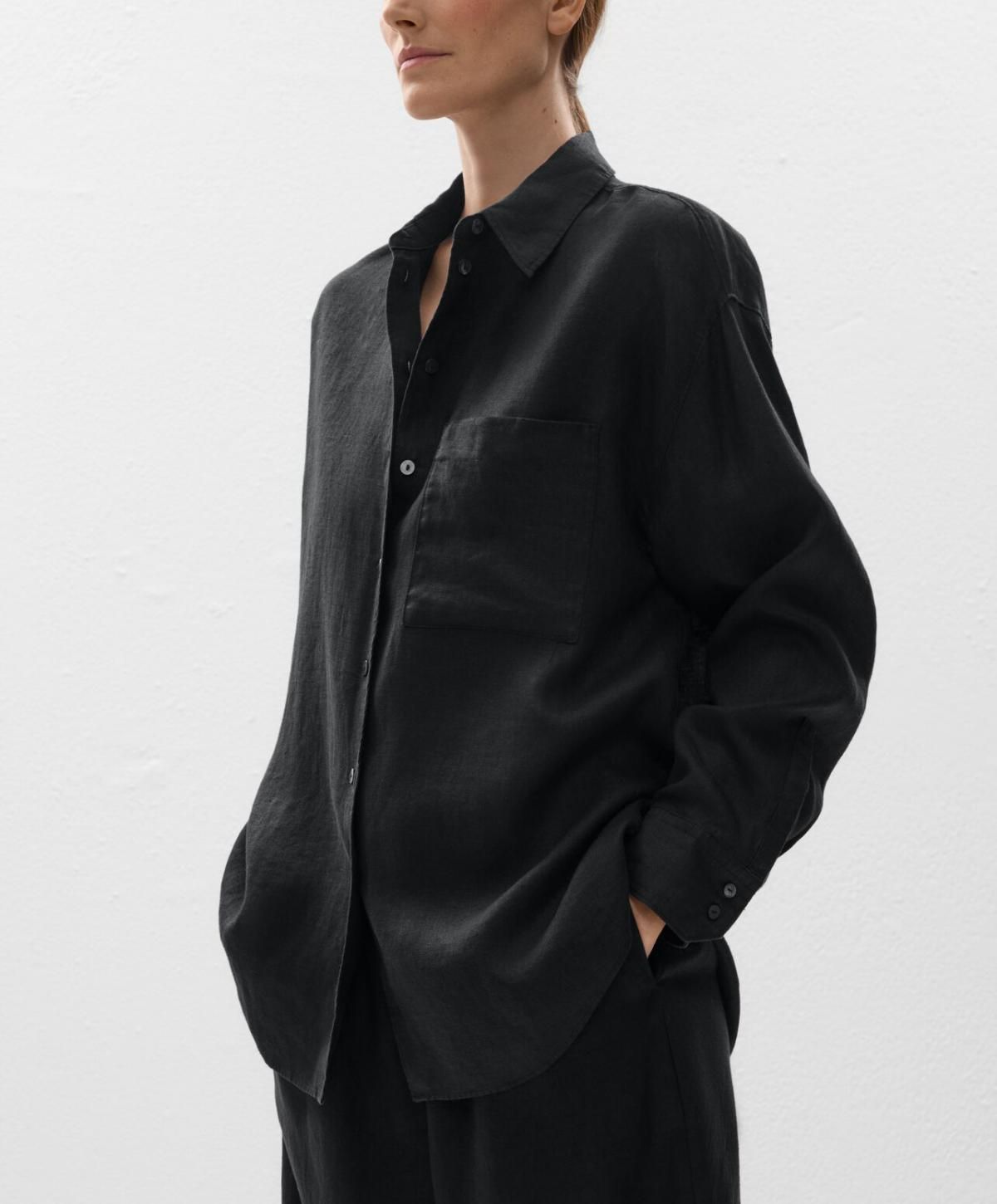 오이쇼 린넨 베이직 긴팔 셔츠 블랙 1080/313 BLACK - 상세 이미지 4