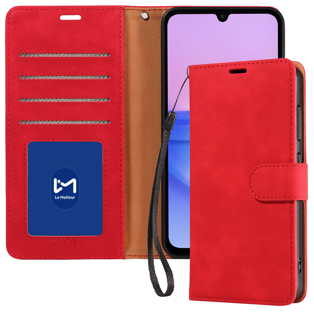 르메이어 가죽 카드수납 폴리오 지갑형 케이스 레드, 갤럭시A15 - 상품 이미지