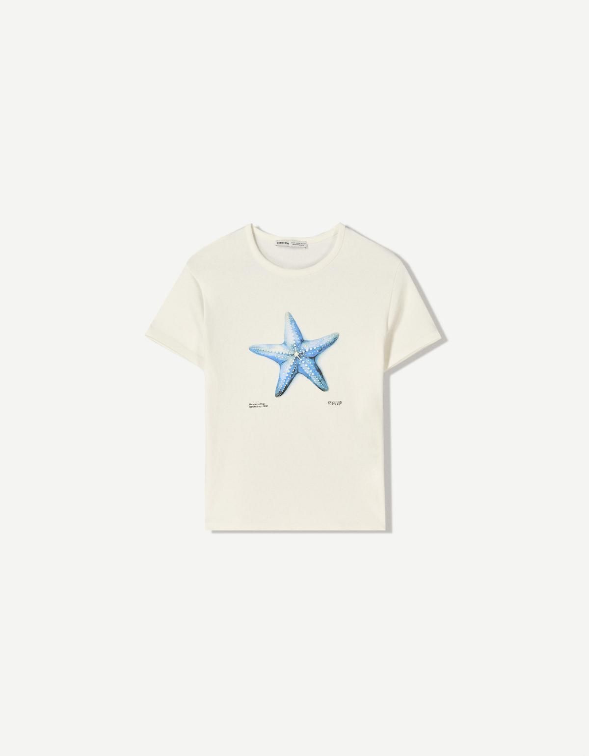 버쉬카 프린트 아이보리 반팔 티셔츠 7591/152 WHITE - 메인 이미지