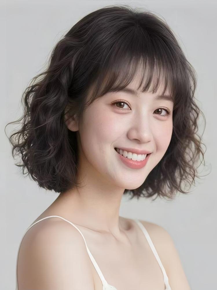 여성용 짧은 웨이브 펌 가발 100% 인모 진짜 머리카락 항암가발 엄마 모카브라운-스파이럴-100 자연 - 상세 이미지 2
