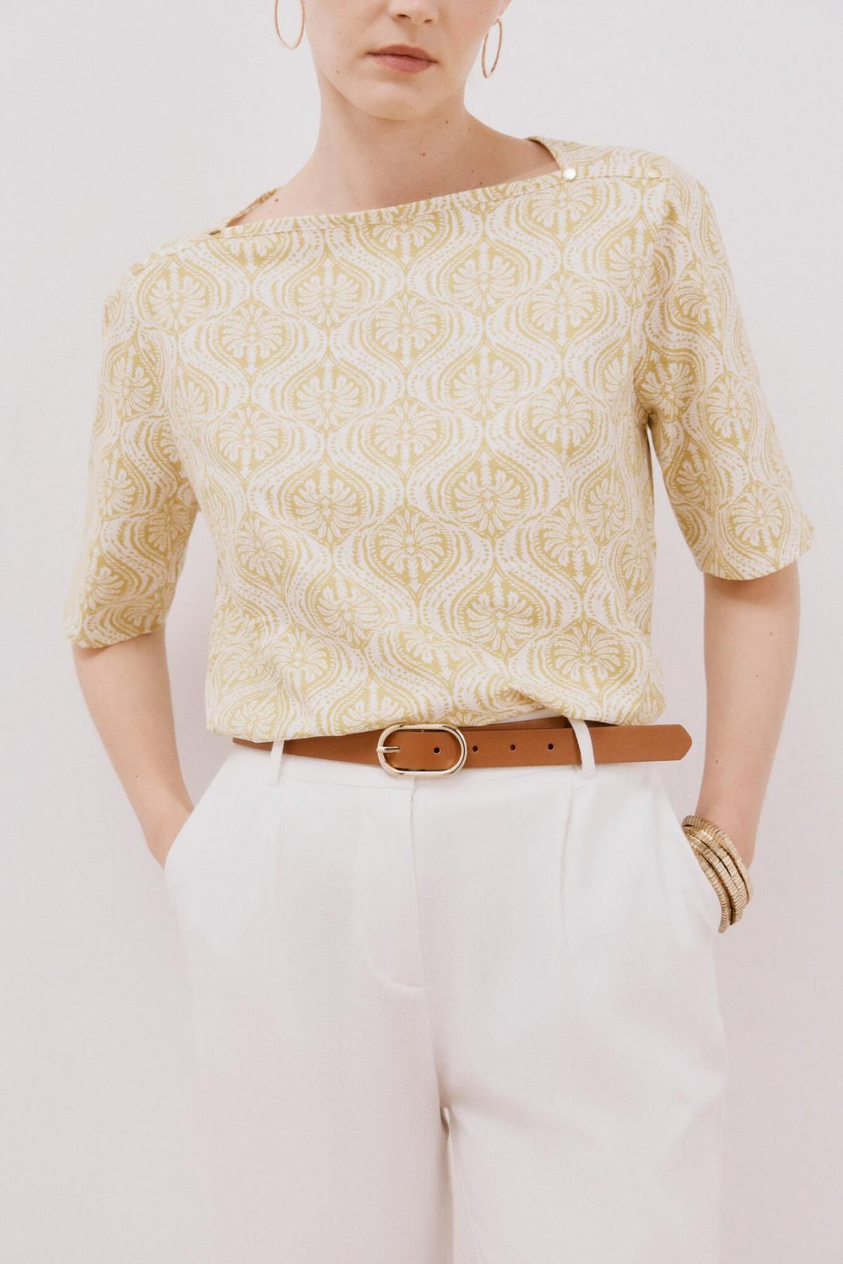 꼬르떼피엘 베이직 보트넥 골드버튼 라이트 패턴 코튼 티셔츠 9162089 MULTICOLOR - 상품 이미지