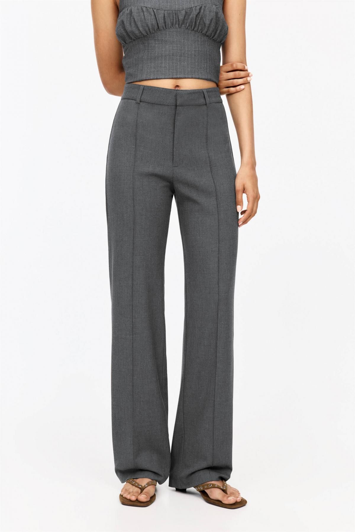 풀앤베어 하이웨이스트 슬림핏 테크니컬 슬랙스 팬츠 7678/431 GREY - 상품 이미지