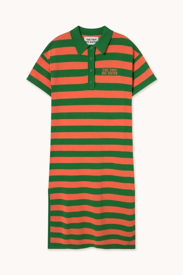 타이니코튼 스트라이프 폴로 카라 미디 원피스 SS25-762R73 VERDE/ROJO - 메인 이미지