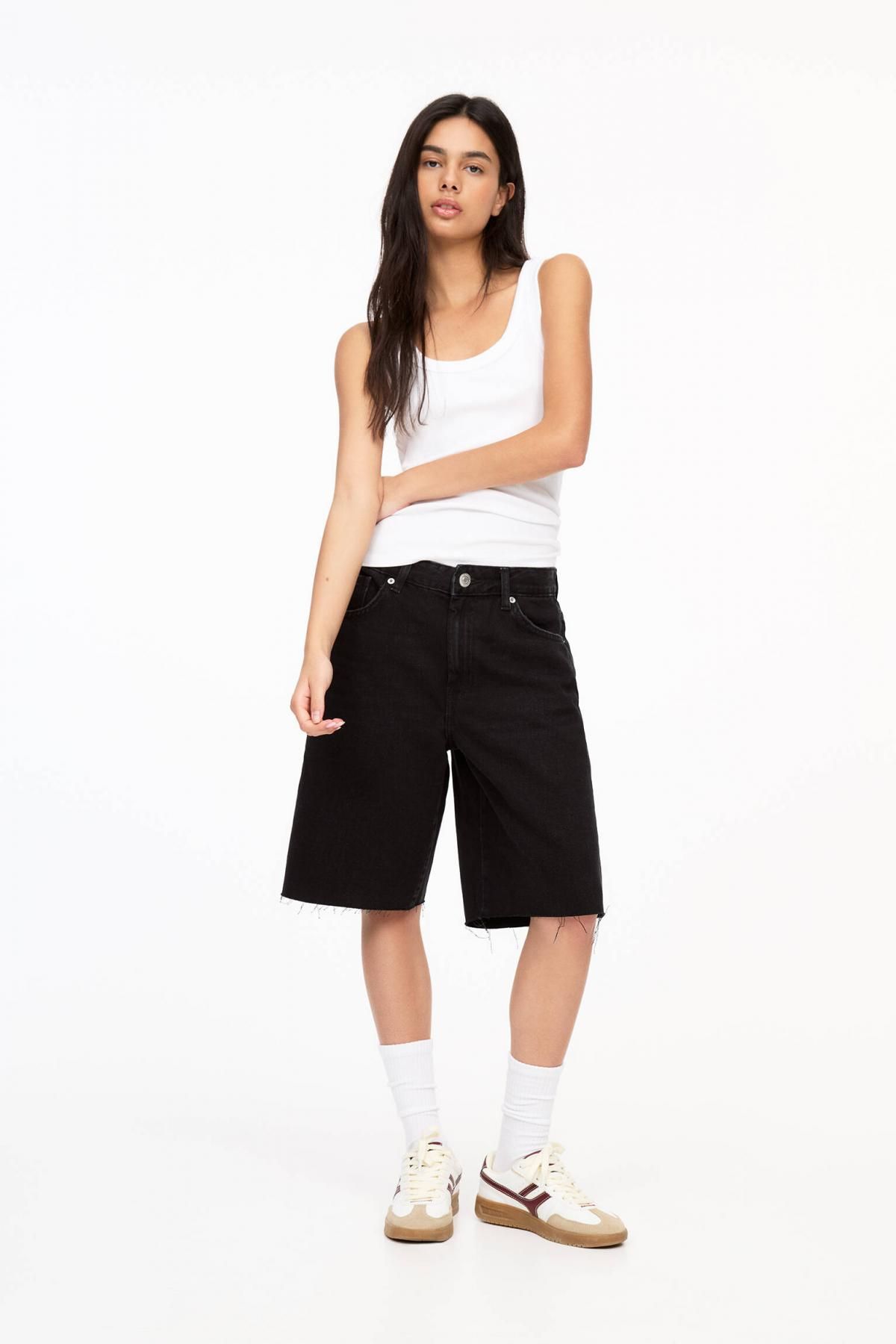 풀앤베어 트렌디 배기핏 블랙 데님 버뮤다 반바지 3697/304 BLACK - 상세 이미지 3