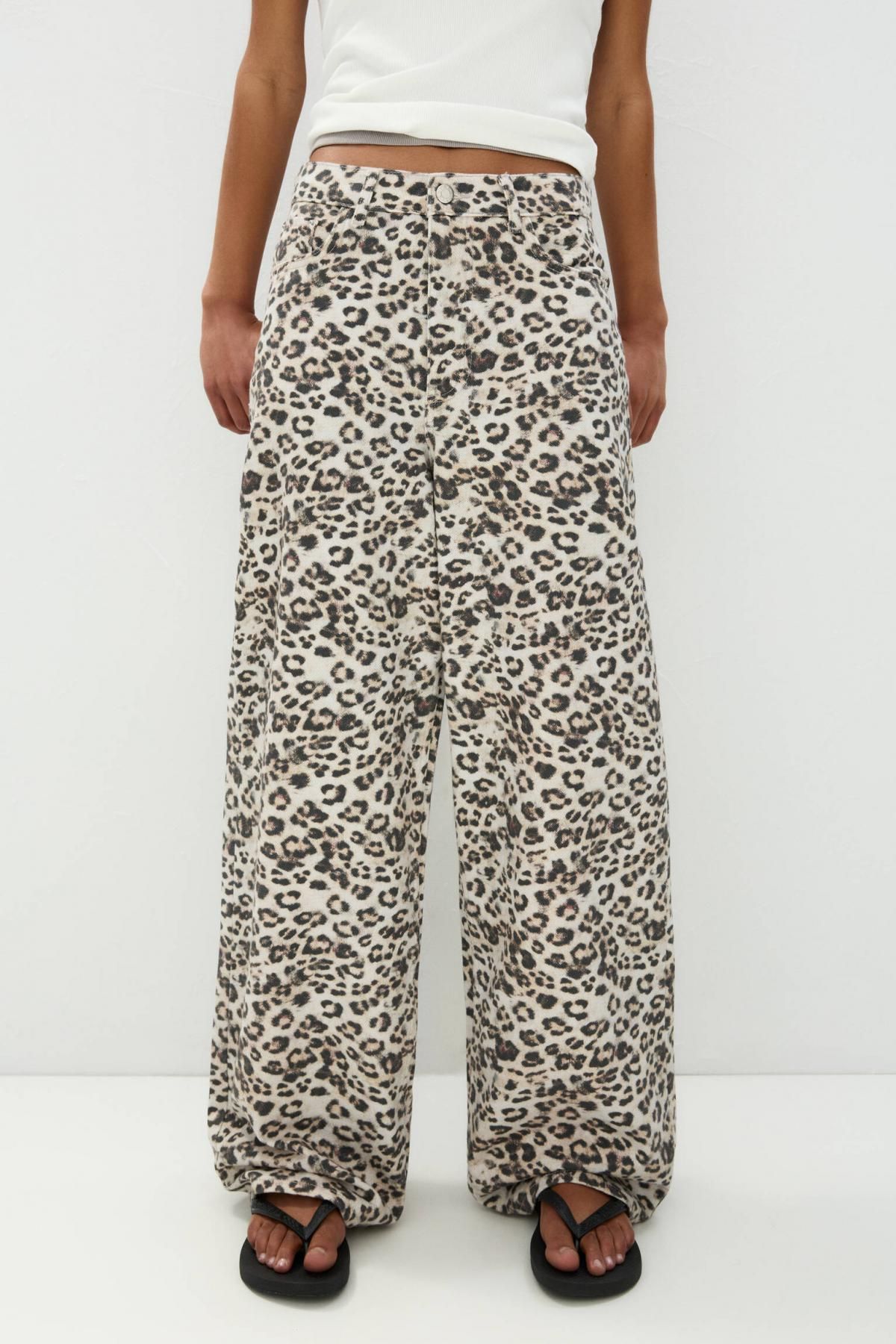 풀앤베어 애니멀 프린트 와이드핏 배기 데님 팬츠 7687/306 LEOPARD - 상품 이미지