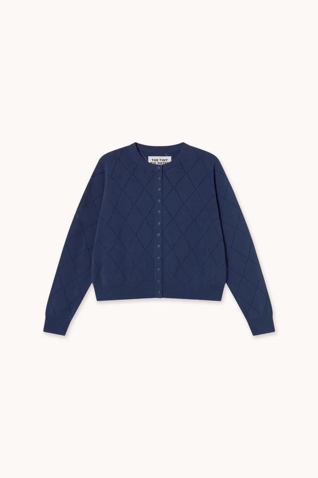 타이니코튼 다이아몬드 패턴 라운드넥 카디건 네이비 SS25-771107 NAVY - 상품 이미지