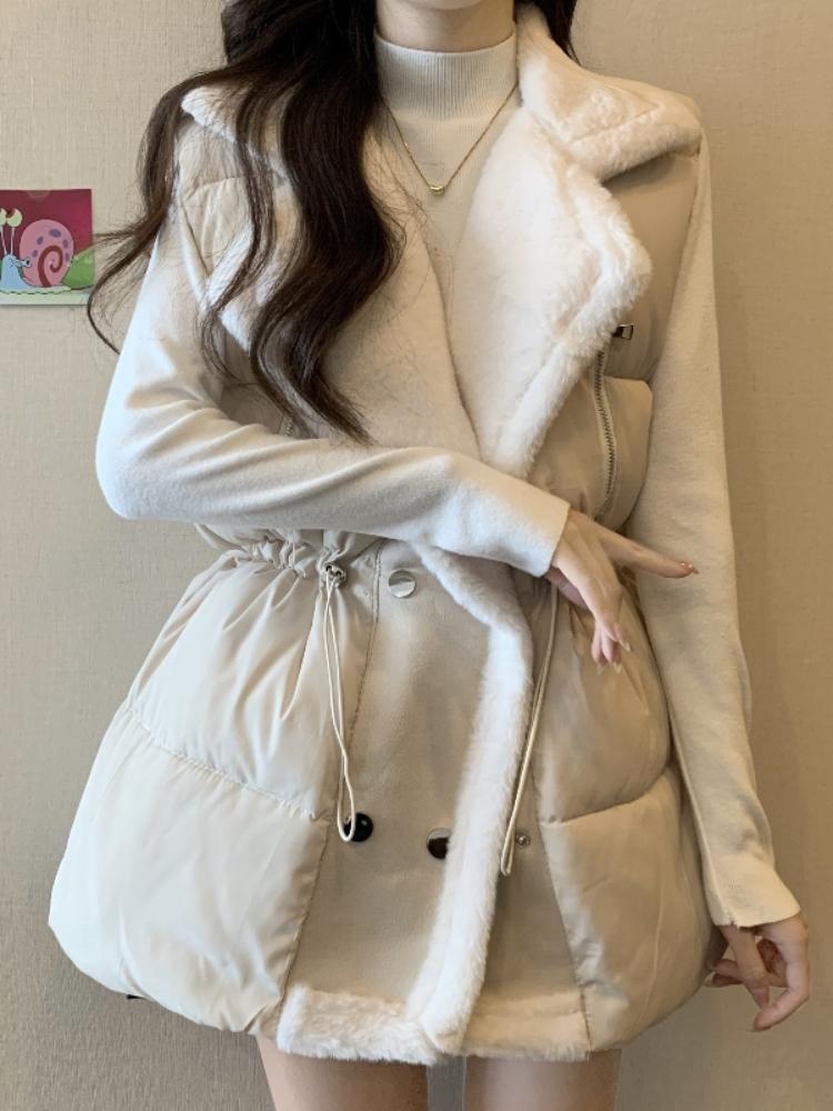 겨울조끼 빅사이즈 패딩조끼 누빔 베스트 퍼 카라 오프화이트 M - 상세 이미지 3