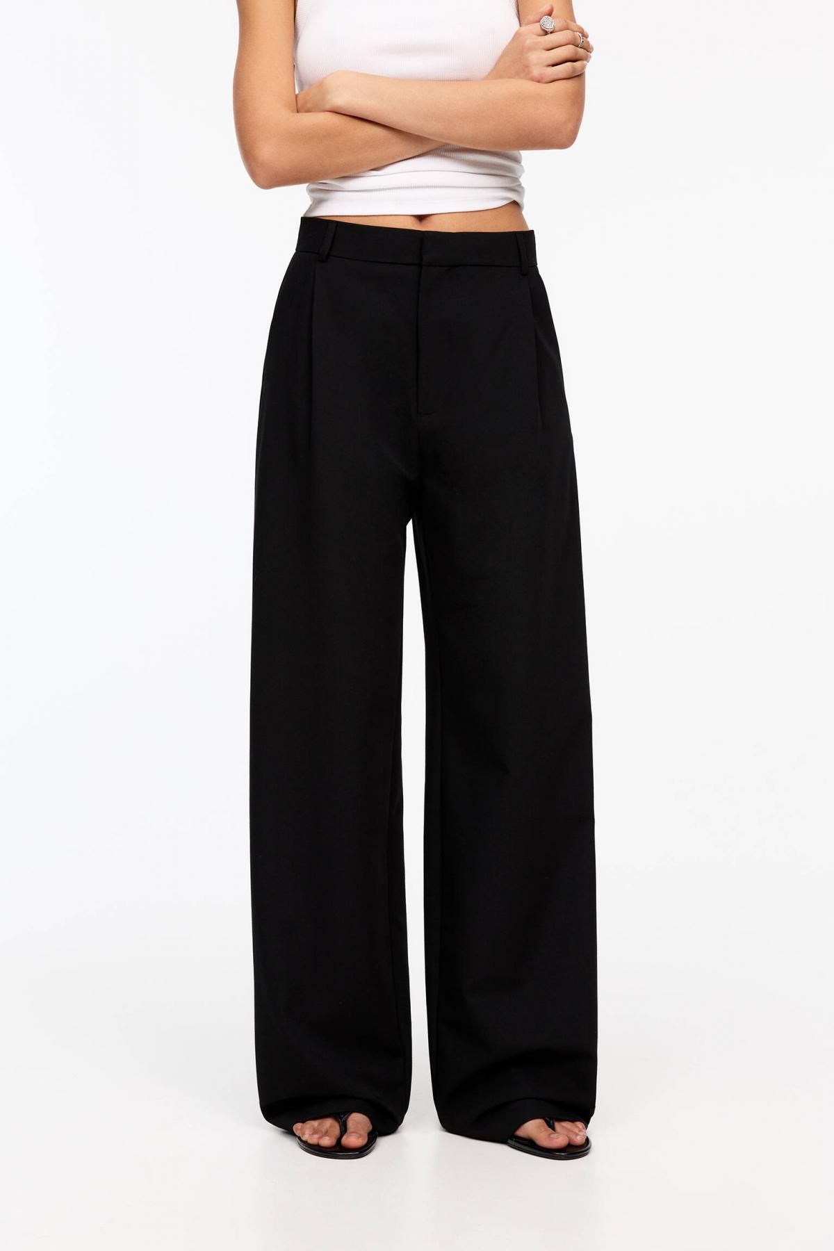 풀앤베어 하이웨이스트 테크니컬 와이드 슬랙스 팬츠 3680/351 BLACK - 상품 이미지