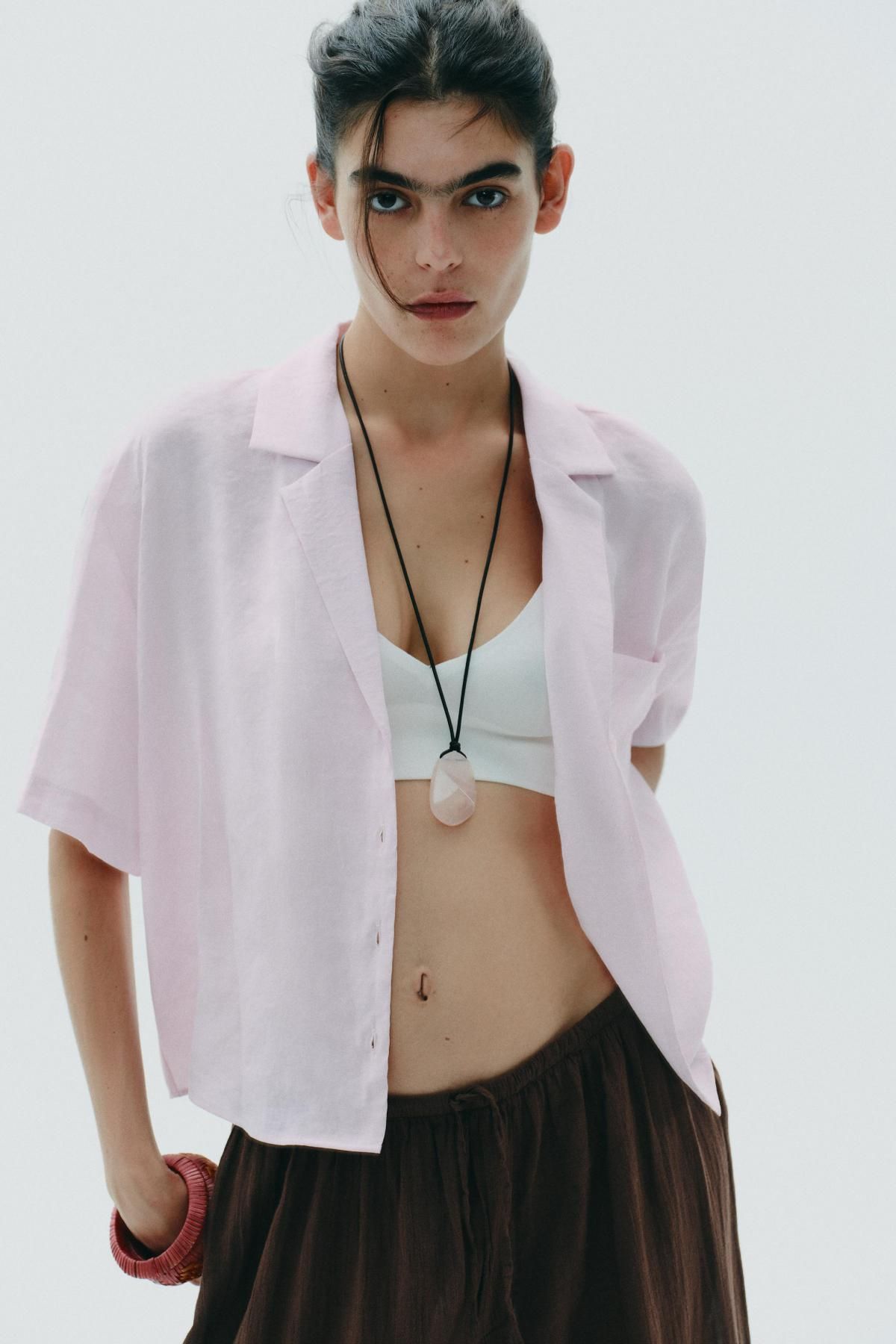 자라 포켓 미니멀 라이트 반팔 셔츠 4661/104 PALE PINK - 상세 이미지 3