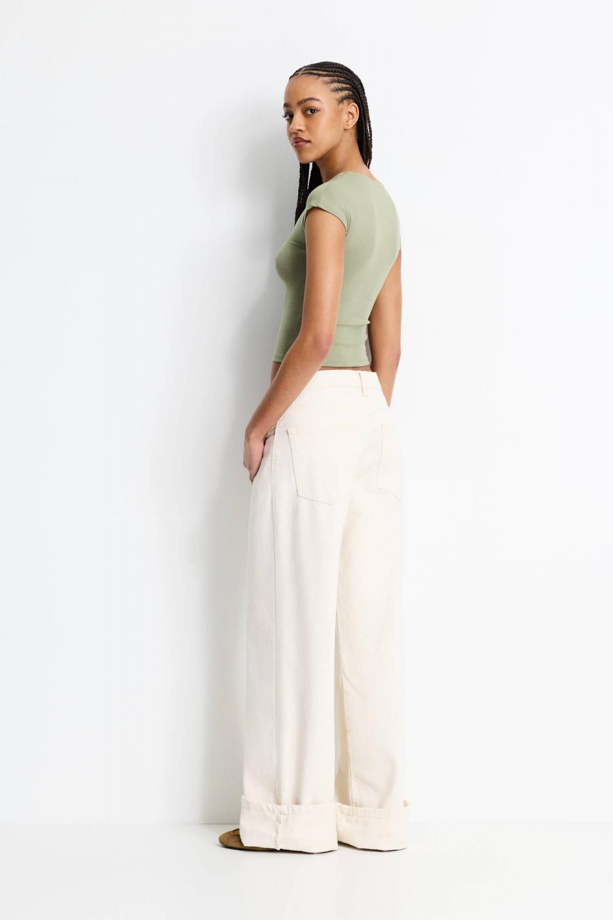 풀앤베어 슬림핏 라운드넥 스트레치 반팔 티셔츠 3245/387 PALE KHAKI - 상세 이미지 4