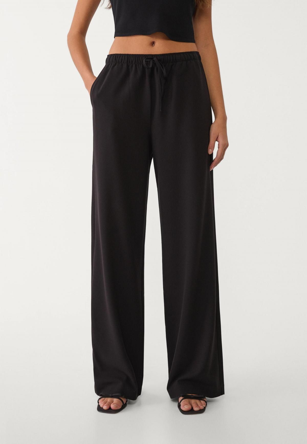 스트라디바리우스 와이드핏 롱 플루이드 밴딩 팬츠 1235/473 BLACK - 상품 이미지