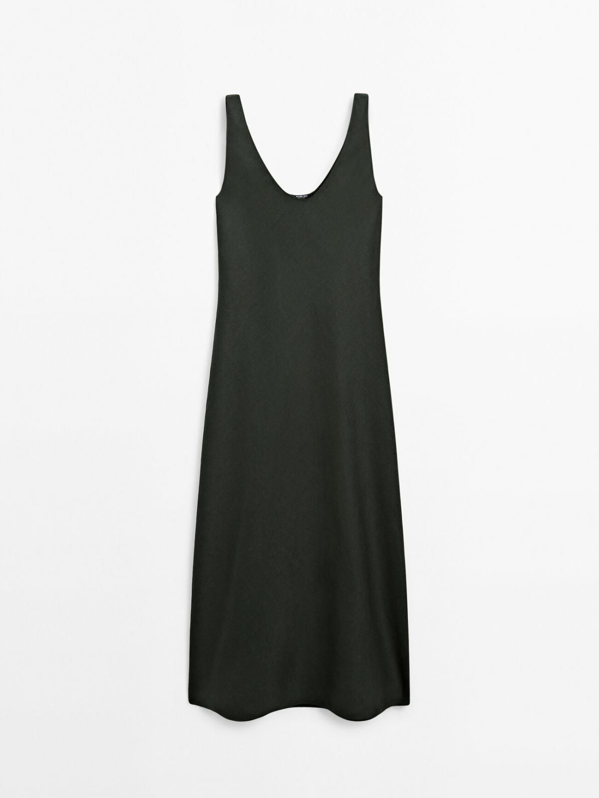 마시모두띠 100 린넨 미디 원피스 라운드넥 슬리브리스 미니멀 6673/595 DARK GREEN - 상품 이미지