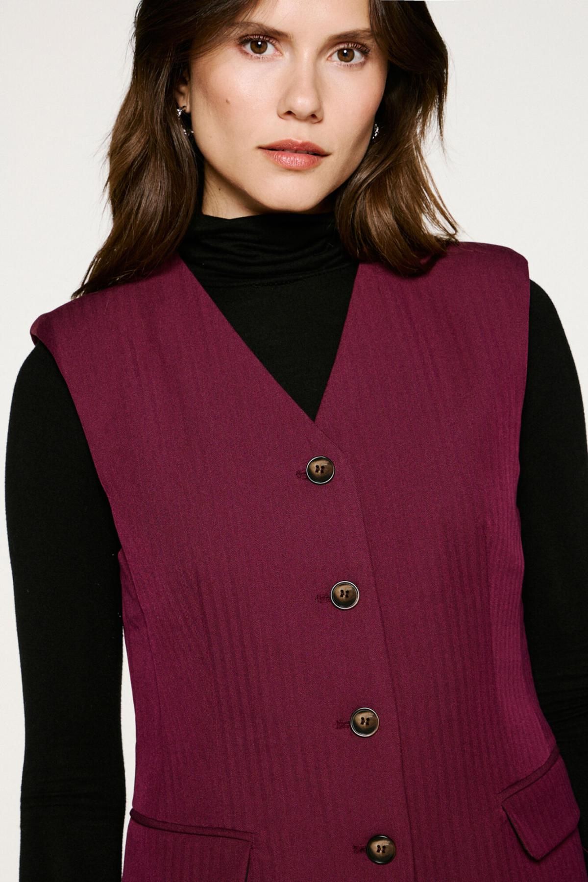 셀렉티드 테일러드 브이넥 슬리브리스 버건디 정장 베스트 6432639 MORADO - 상세 이미지 3