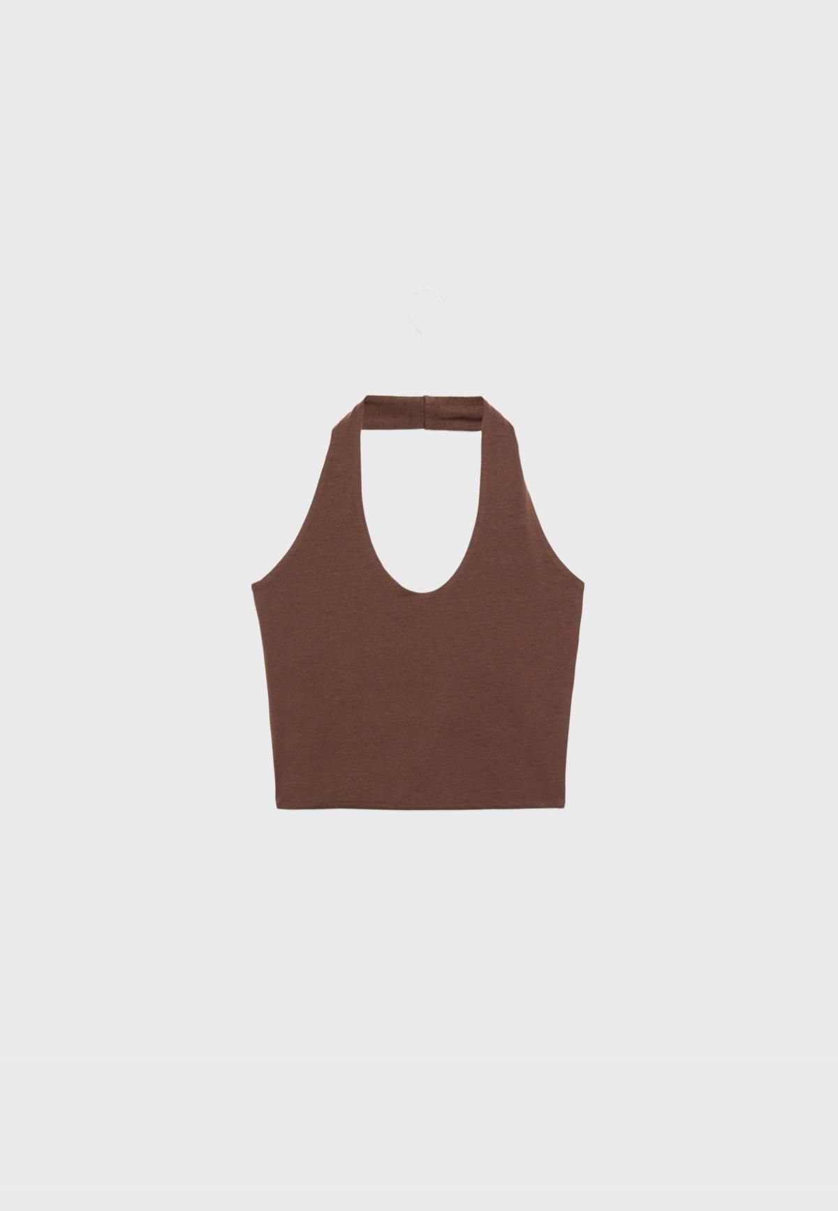 스트라디바리우스 베이직핏 홀터넥 크롭탑 2535/341 BROWN - 상품 이미지