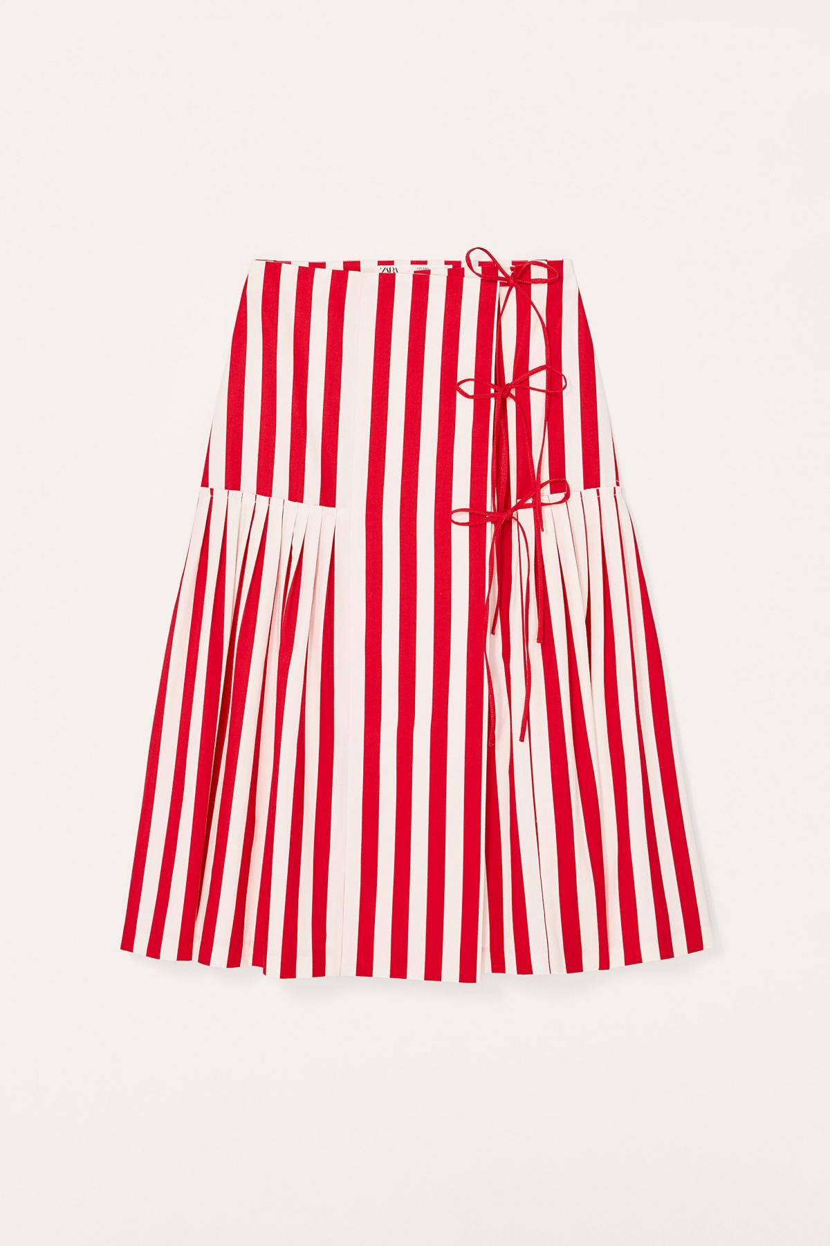 자라 코튼 스트라이프 플리츠 미디 스커트 3656/710 WHITE / RED - 메인 이미지