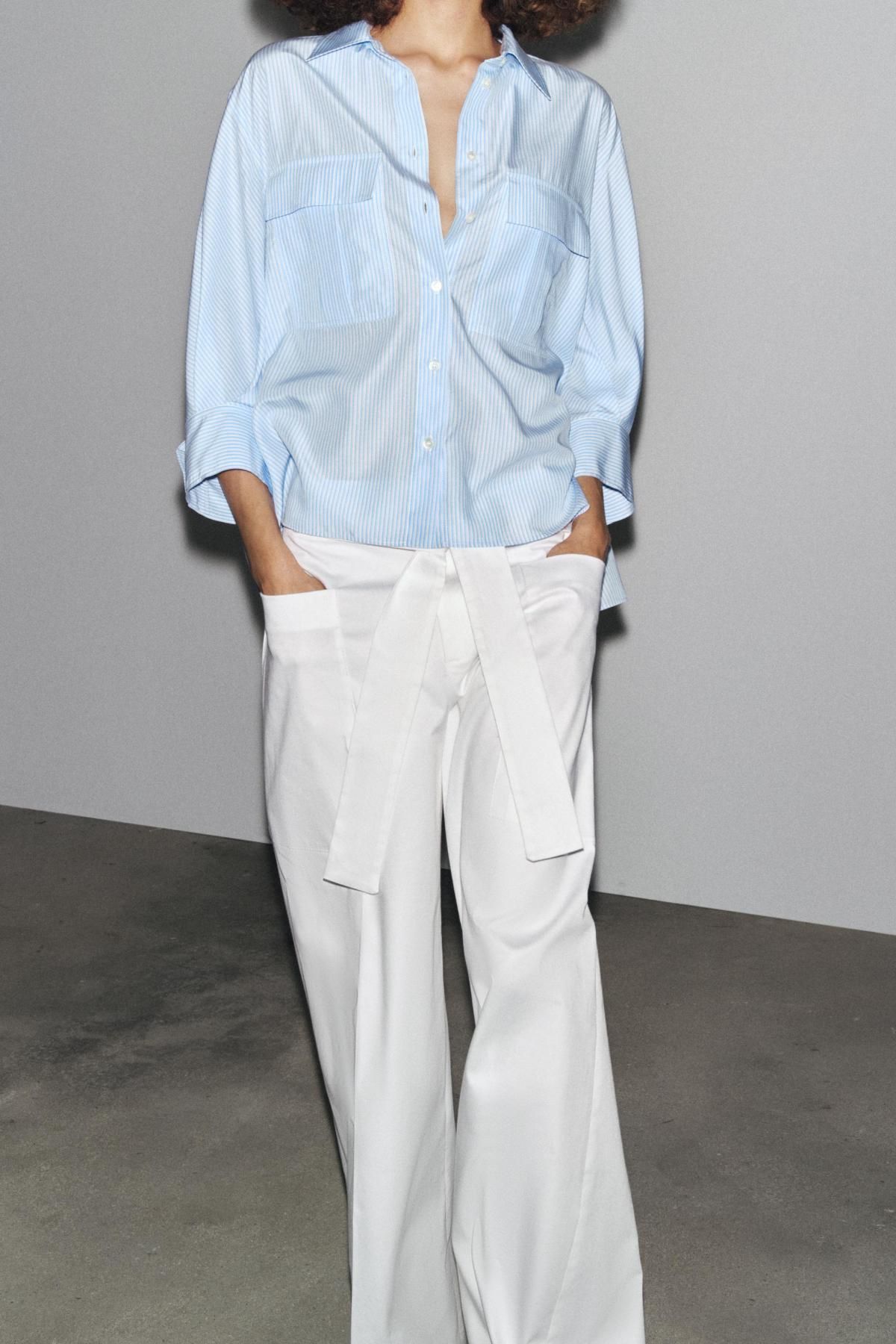 자라 오버핏 스트라이프 셔츠 ZW 컬렉션 3304/620 BLUE/WHITE - 상세 이미지 5