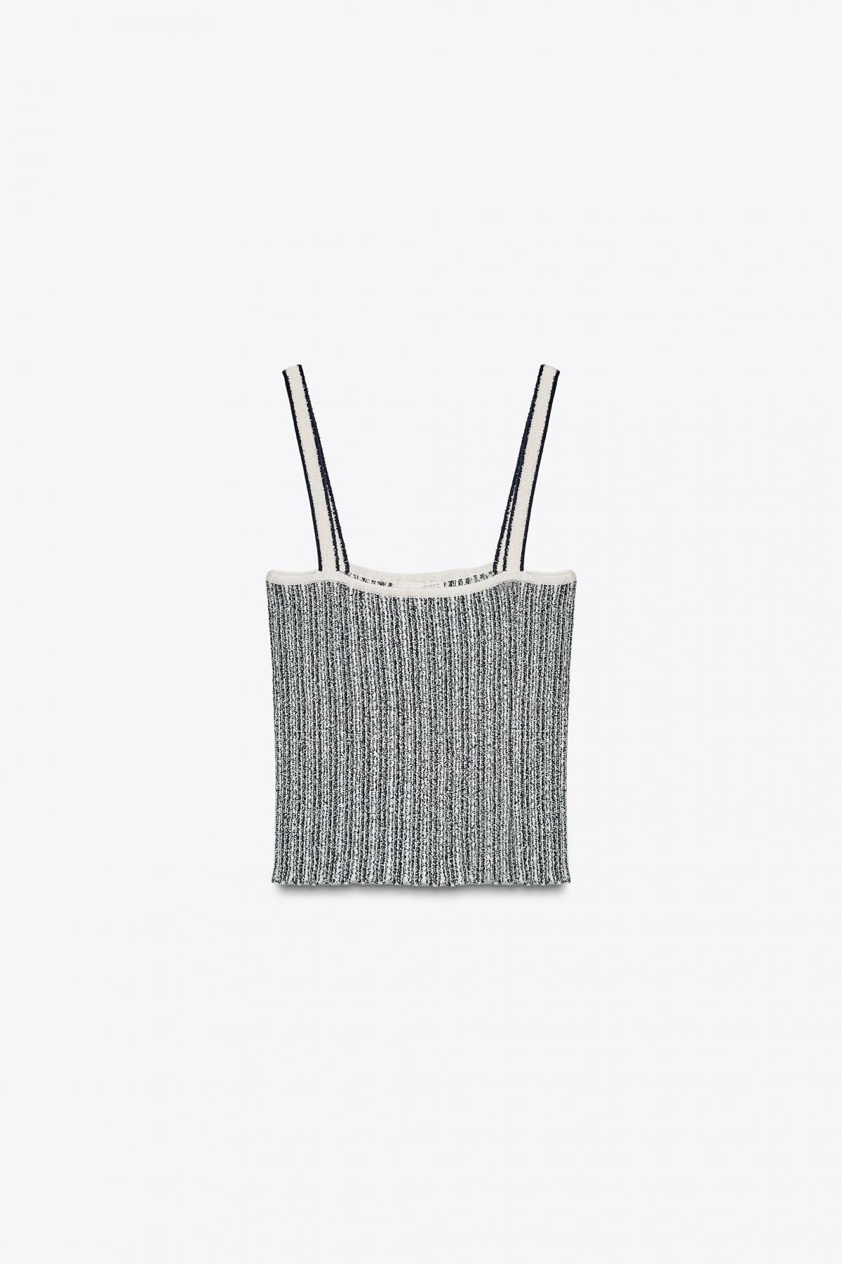자라 스트라이프 니트 크롭 탑 8779/635 ECRU / NAVY - 상품 이미지