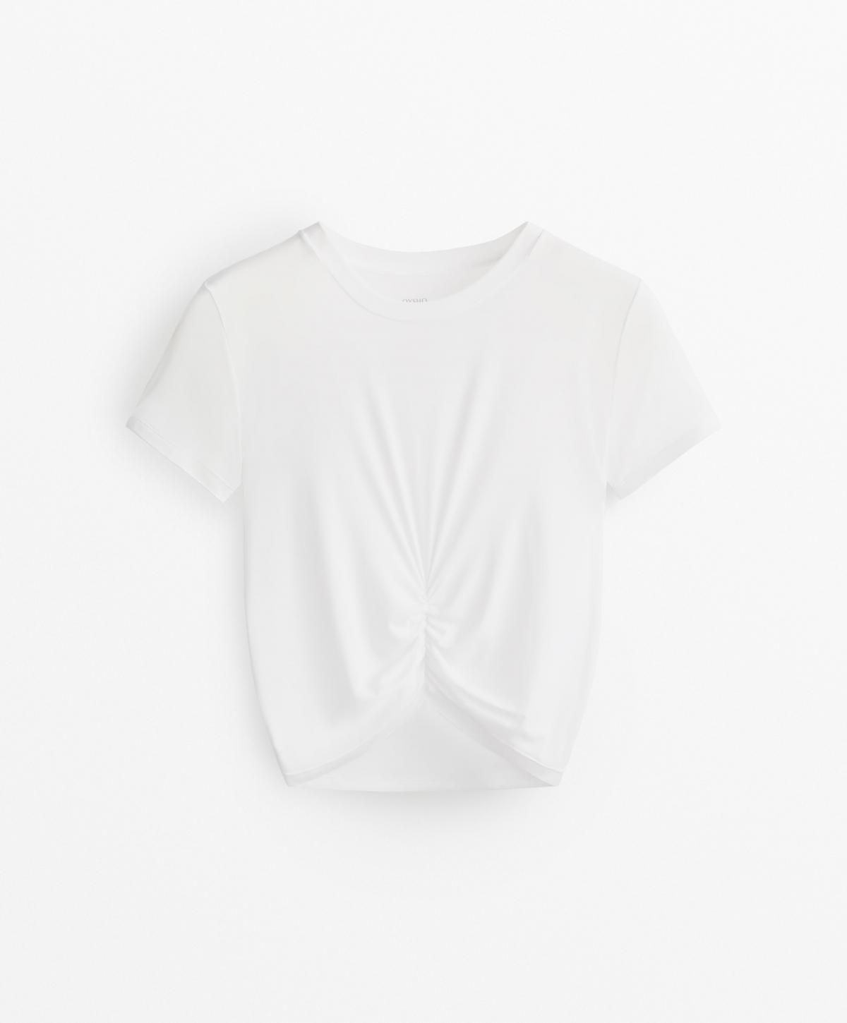 오이쇼 크롭 셔링 라운드넥 반팔 티셔츠 0428/733 WHITE - 상품 이미지