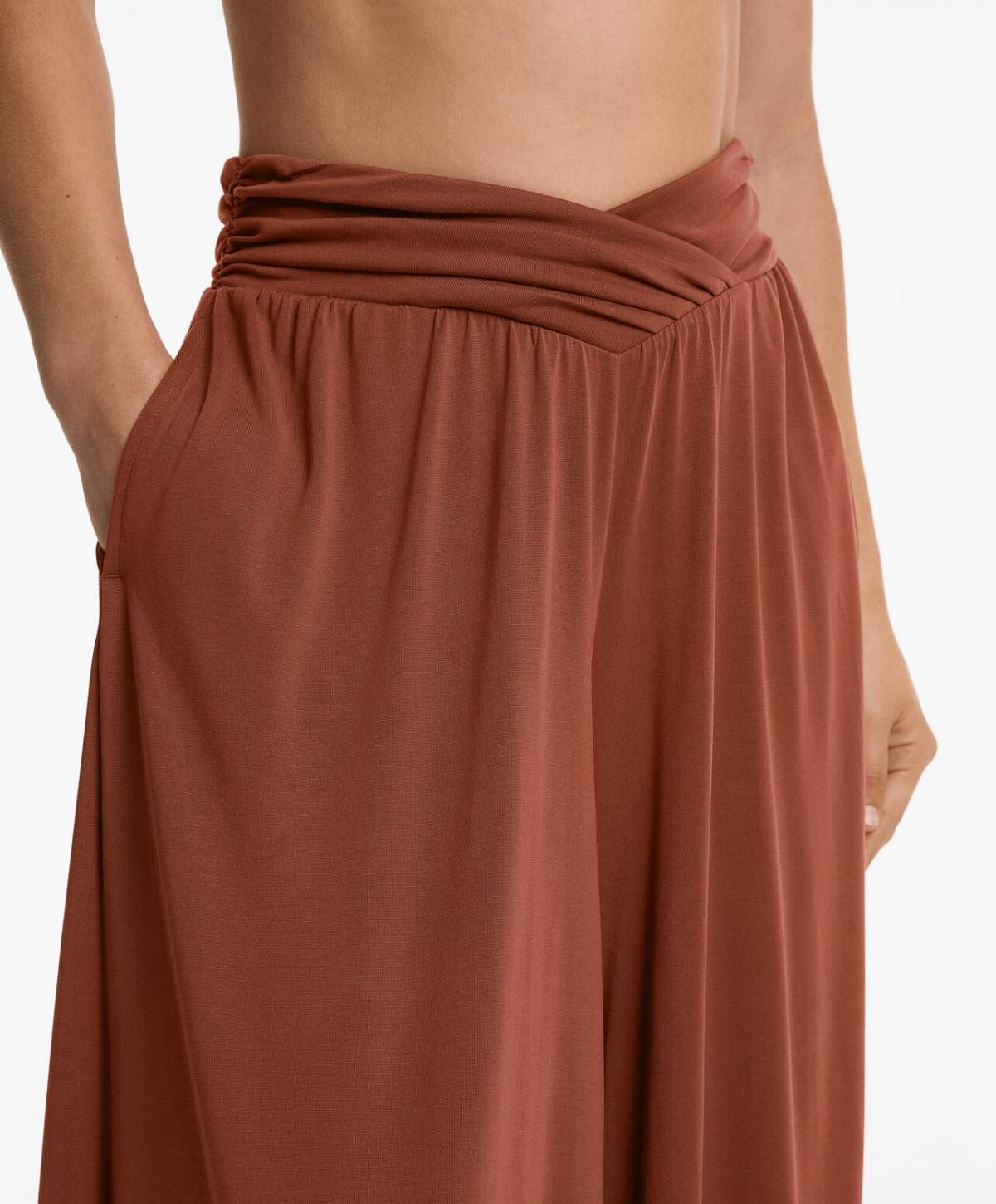 오이쇼 모달 와이드 브이컷 웨이스트 플로티 팬츠 3332/555 TERRACOTTA - 상세 이미지 4