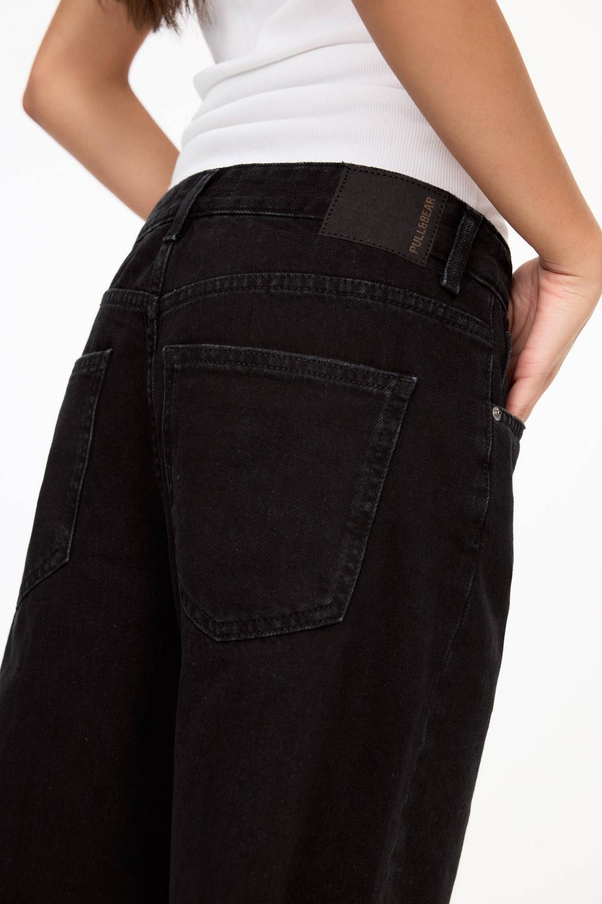 풀앤베어 트렌디 배기핏 블랙 데님 버뮤다 반바지 3697/304 BLACK - 상세 이미지 5