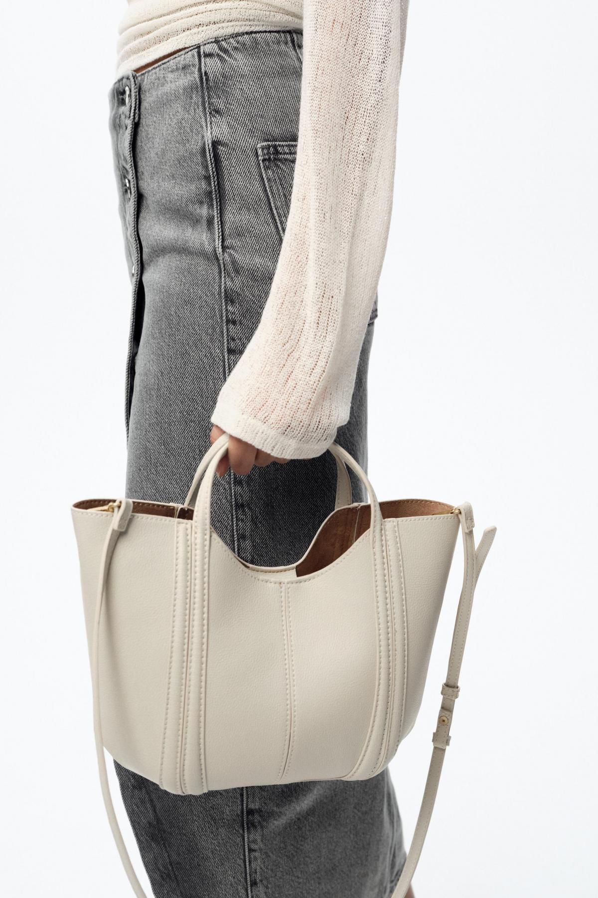 자라 미니멀 스티치 토트백 MINI CITY BAG 6332/510 ECRU - 상세 이미지 2