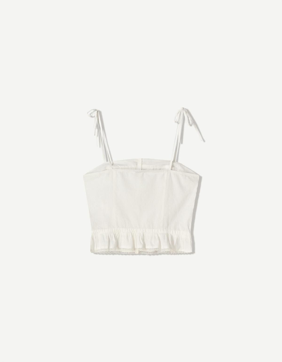 버쉬카 레이스업 스트랩 민소매 크롭 탑 3758/105 WHITE - 상세 이미지 2