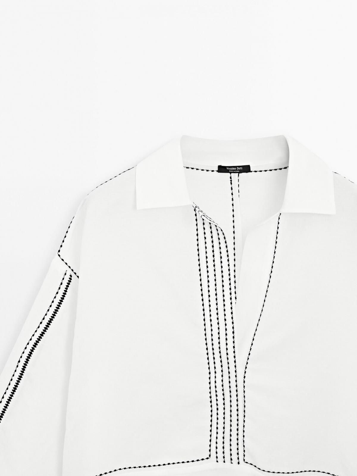 마시모두띠 미니멀 루즈핏 컨트라스트 스티치 블라우스 5132/732 WHITE - 상세 이미지 3
