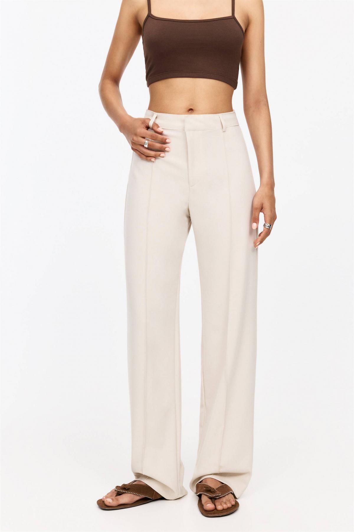 풀앤베어 하이웨이스트 테크니컬 슬랙스 팬츠 심플 심라인 7678/431 MEDIUM ECRU - 상품 이미지