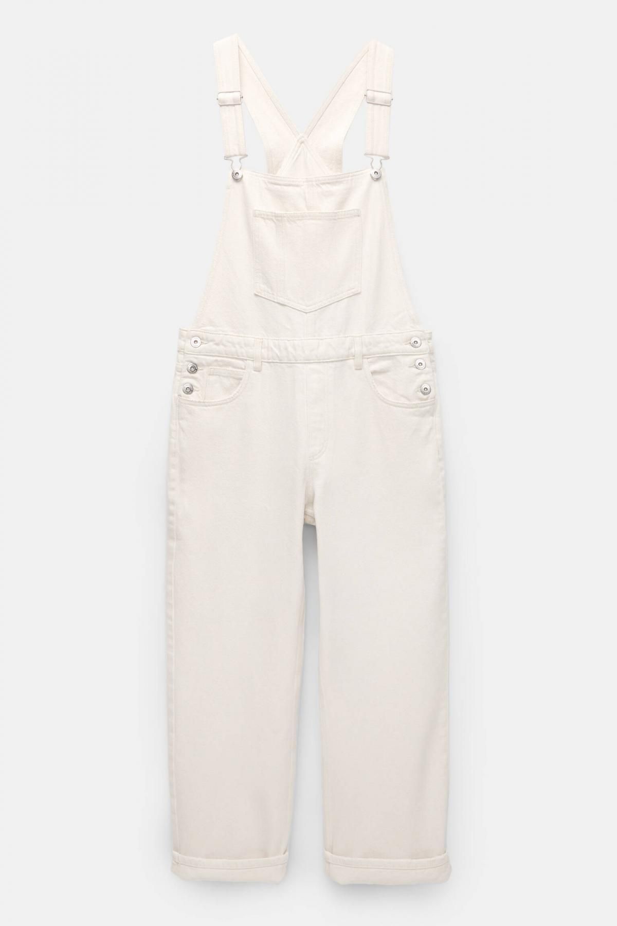 풀앤베어 화이트 데님 롱 오버롤 스트랩 점프수트 7638/302 ECRU - 상품 이미지