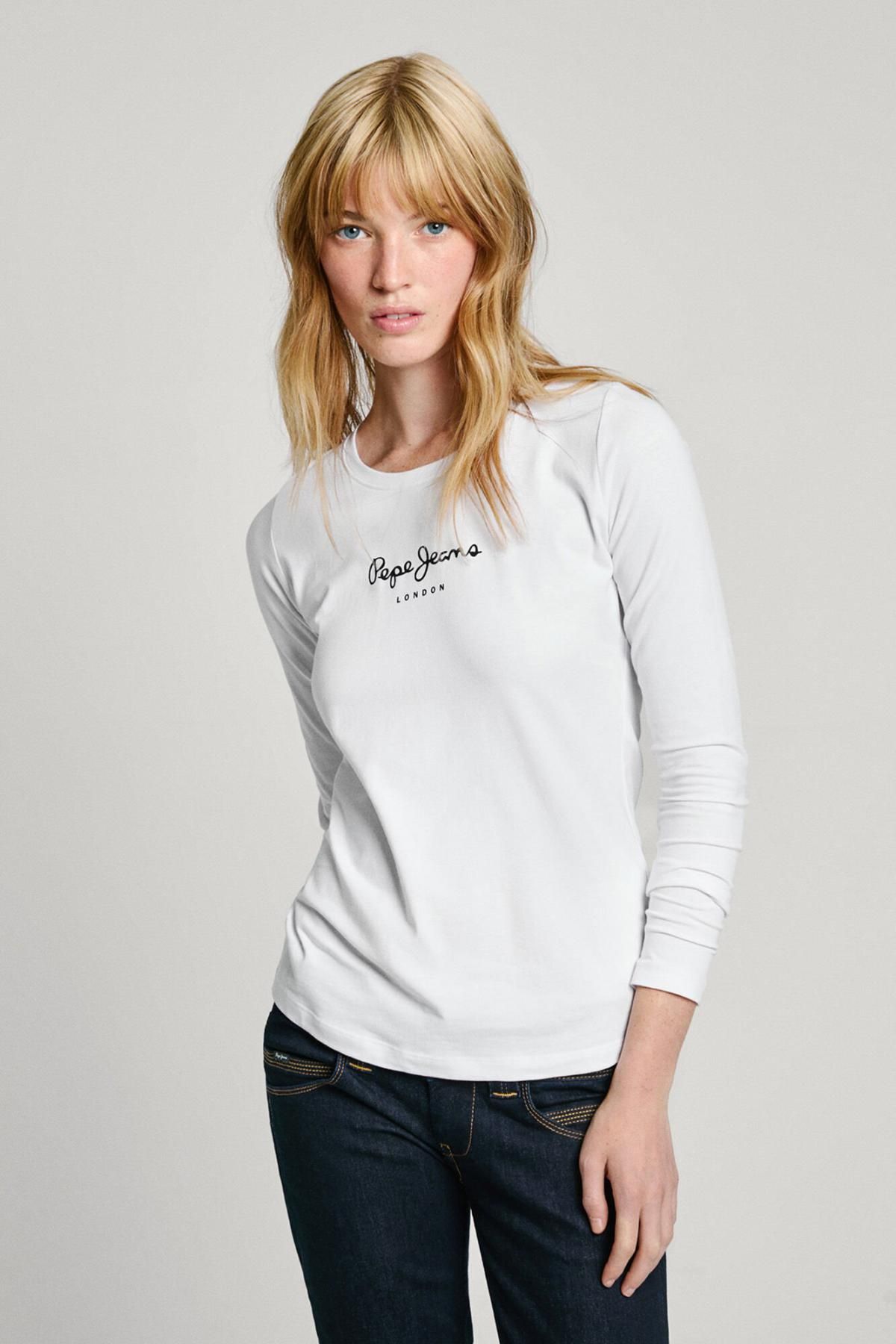 페페진스 베이직 슬림핏 프론트로고 라운드넥 긴팔 티셔츠 9020063 BLANCO - 상품 이미지