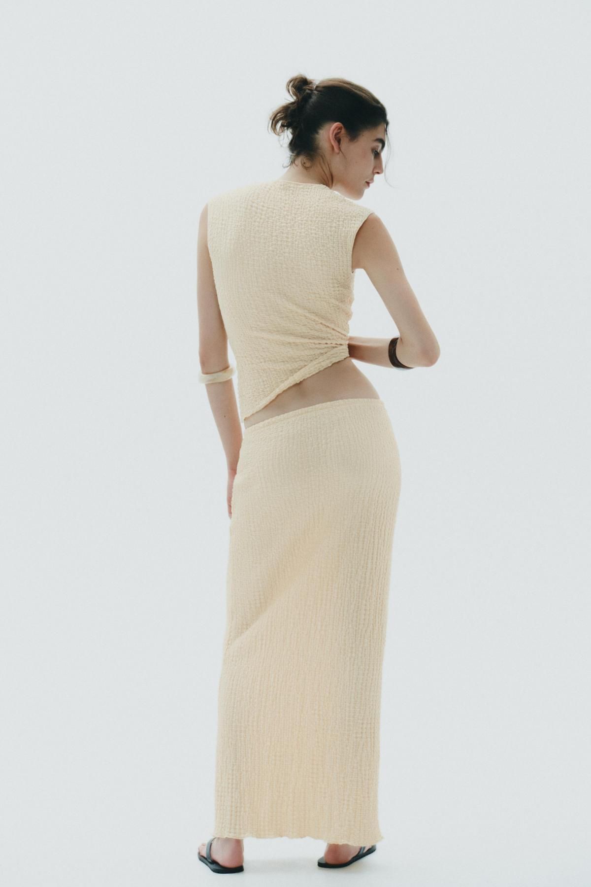 자라 텍스처 드로스트링 롱 스커트 5039/839 LIGHT YELLOW - 상세 이미지 4