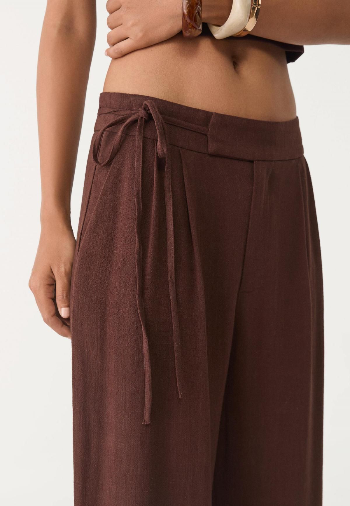 스트라디바리우스 린넨블렌드 타이 와이드 팬츠 7306/610 BROWN - 상세 이미지 5