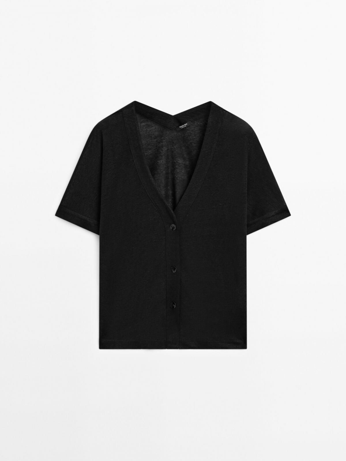마시모두띠 린넨 브이넥 반팔 카디건 6861/897 BLACK - 상품 이미지