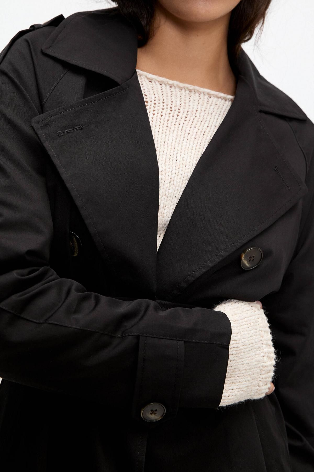 풀앤베어 블랙 클래식 더블버튼 벨티드 트렌치코트 4752/323 BLACK - 상세 이미지 4