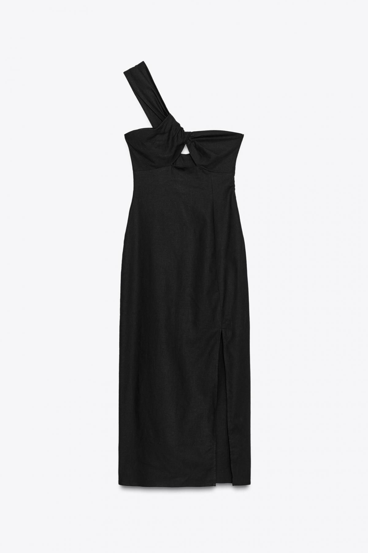 자라 언밸런스 컷아웃 린넨블렌드 미디 원피스 8741/224 BLACK - 메인 이미지