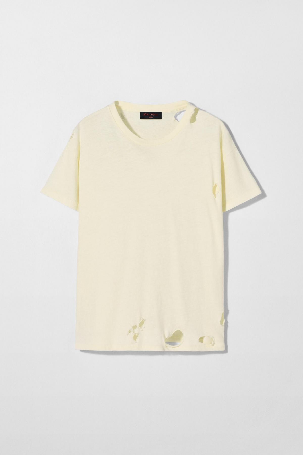 자라 트렌디 디스트로이드 반팔 티셔츠 X 케이트 모스 0858/100 OYSTER-WHITE - 메인 이미지