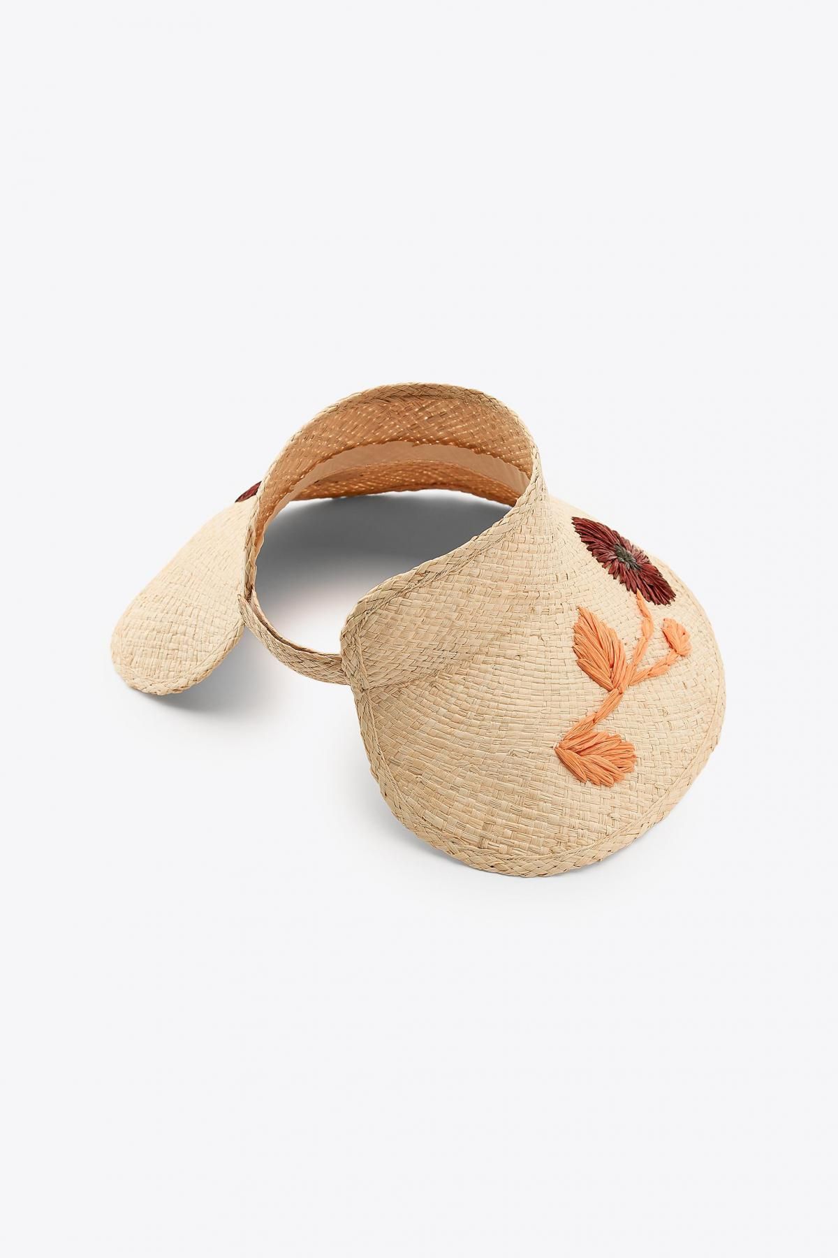 자라 플로럴 라탄 썬캡 자수 와이드브림 3920/132 LIGHT BEIGE - 상세 이미지 3